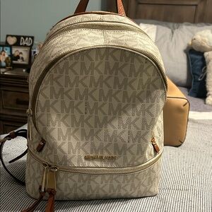 Michael Kors Cream and Brown Monogram Backpack